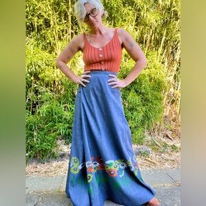 1970’s boho wrap Floral Denim Maxi Skirt